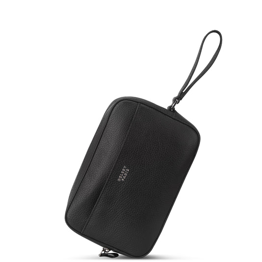 LE CUIR GRAINE Leather Toiletry Bag, Black - Delsey Paris