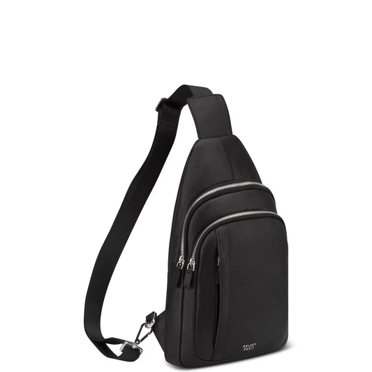 LE CUIR GRAINE Leather Sling Bag, Black - Delsey Paris