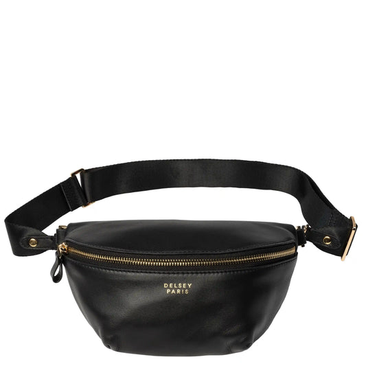 LE CUIR LISSE Leather Belt Bag, Black - Delsey Paris