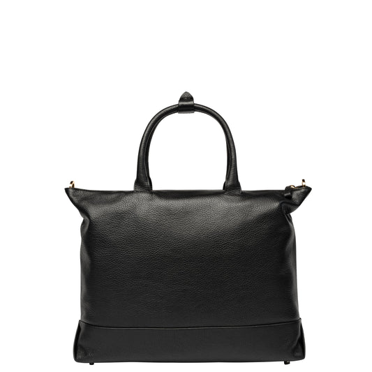 LE CUIR GRAINE Zippered Leather Tote Bag, Black - Delsey Paris