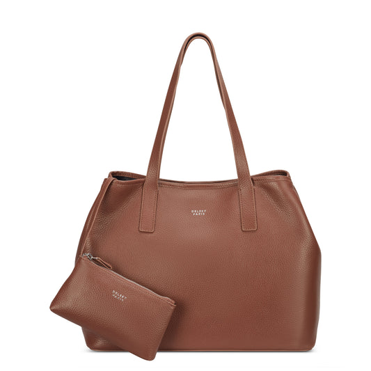 LE CUIR GRAINE Leather Tote Bag, Cognac - Delsey Paris
