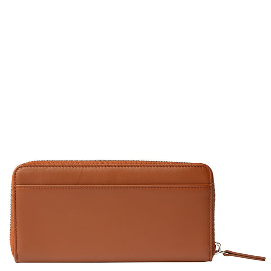 LE CUIR LISSE Long Zip Leather Wallet, Cognac - Delsey Paris